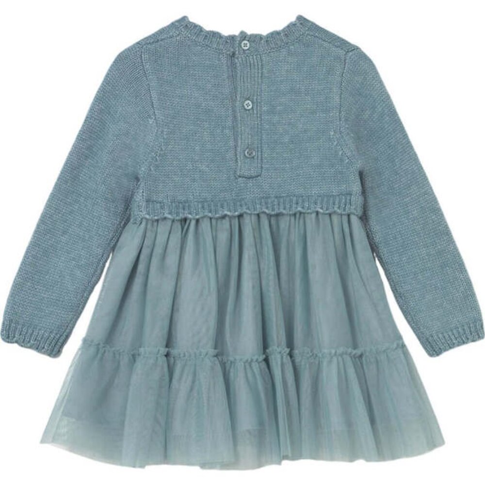 New! MAYORAL 18M Blue Knit and Tulle Dress Waved Collar - Picture 8 of 8